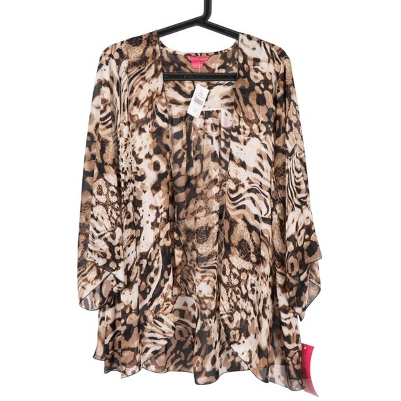 Sunny Leigh Sweaters - Sunny Leigh Cardigan L Womens NEW Brown Leopard Print Sheer Layer